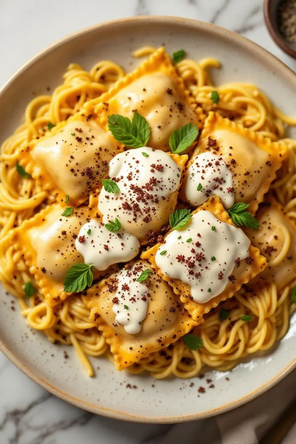 Raviolis de Poulet aux Épices et Crème à la Coriandre