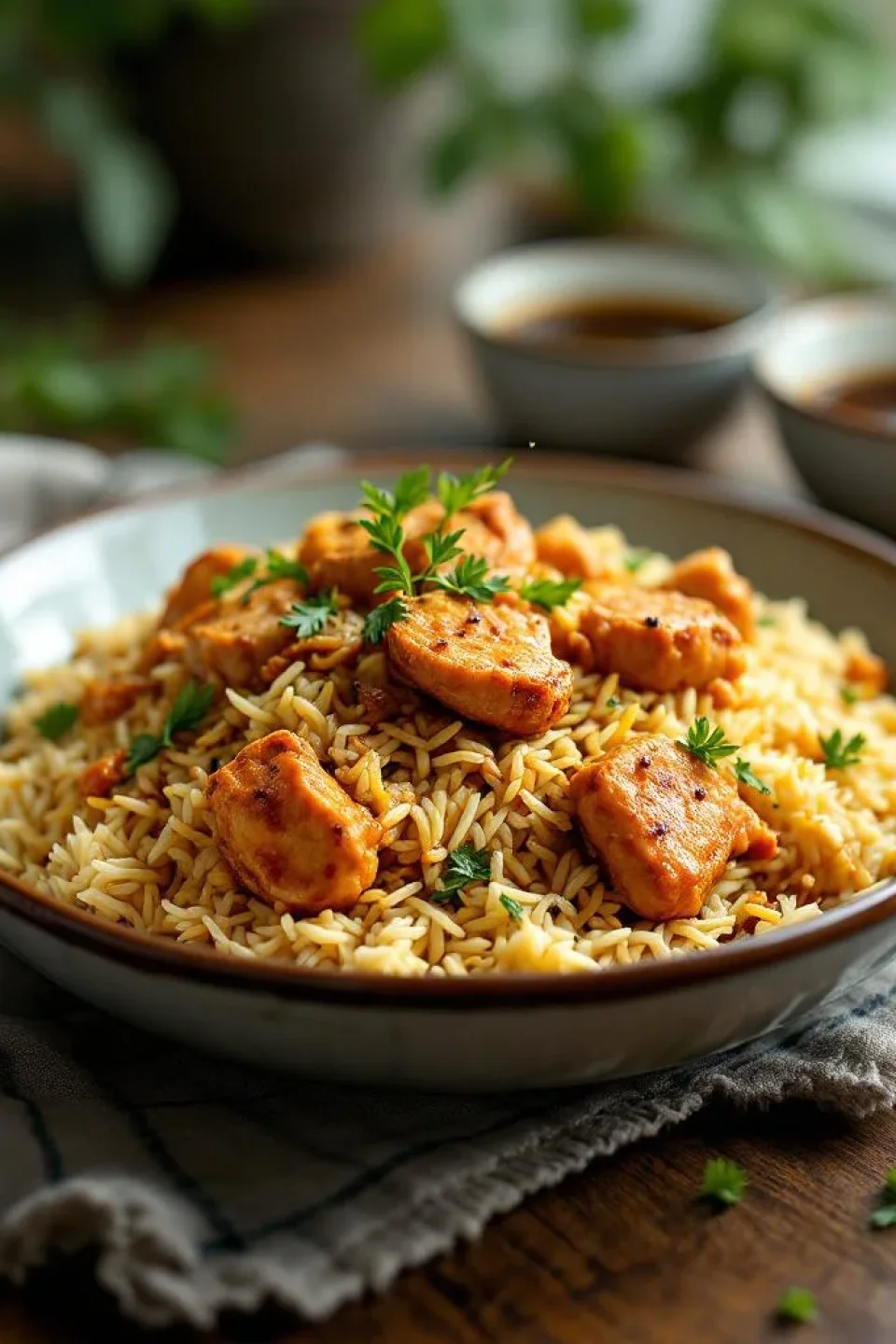 Riz Sauté aux Cuisses de Poulet et Gingembre