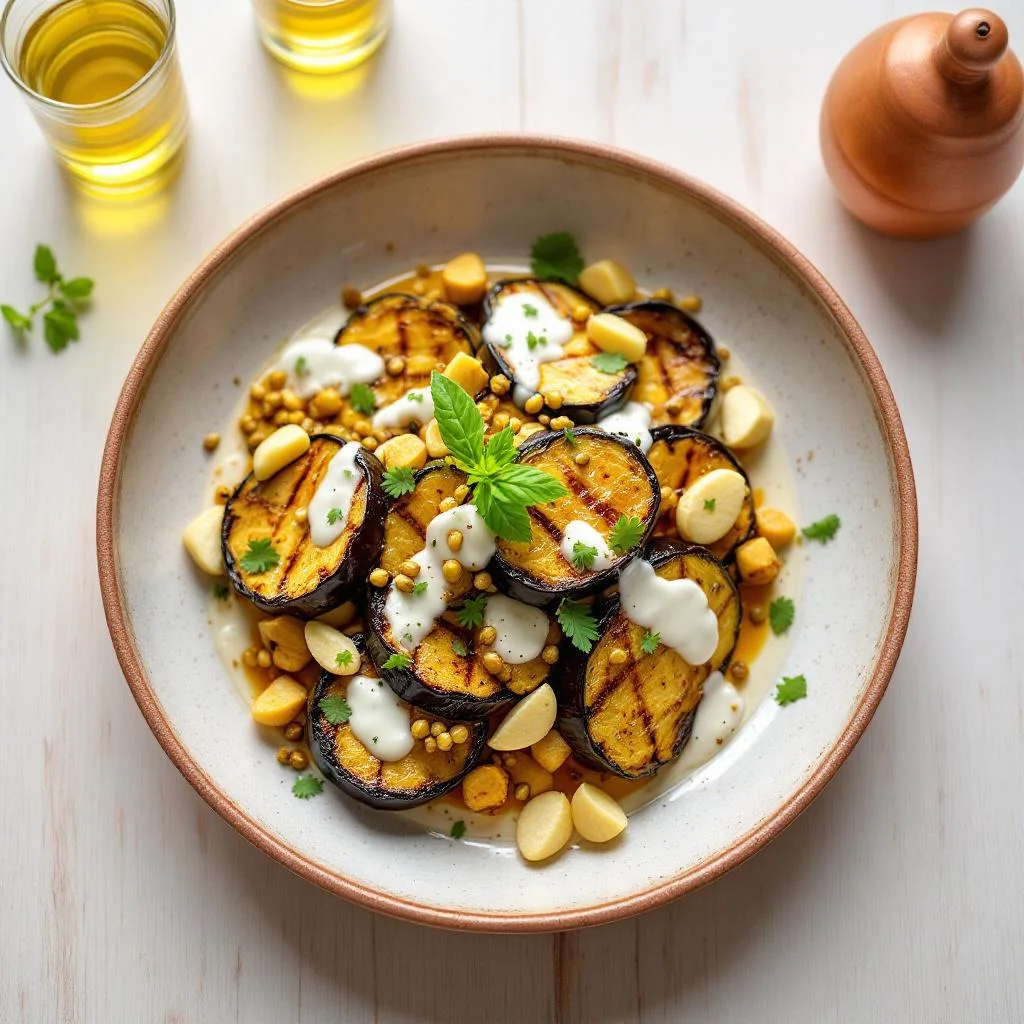 Salade d'Aubergine Grillée au Yaourt et Pistaches