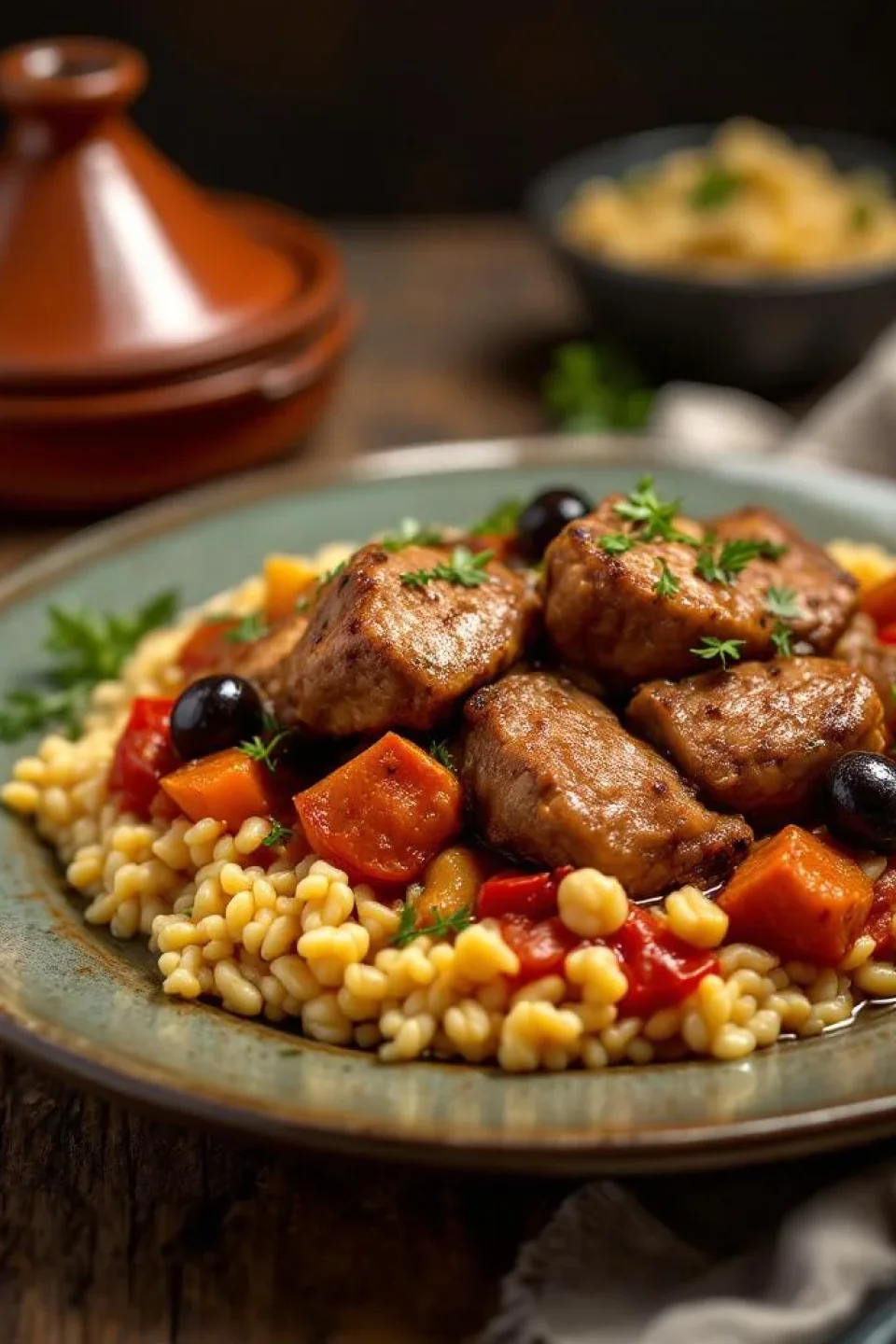 Tagine de Jarret de Veau aux Dattes et Olives